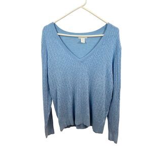 H&M Ladies Cable Knit V Neck Light‎ Blue Sweater Size Large